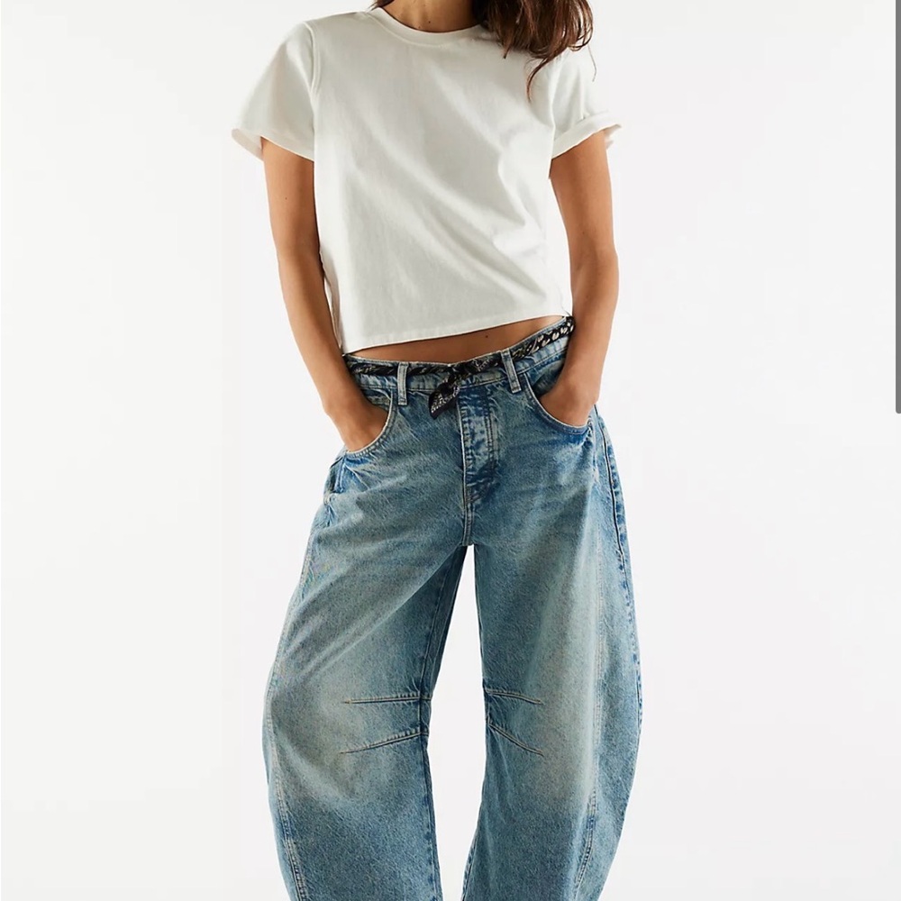 Free People - We The Free Good Luck Mid-Rise Barrel Jeans, Size 28